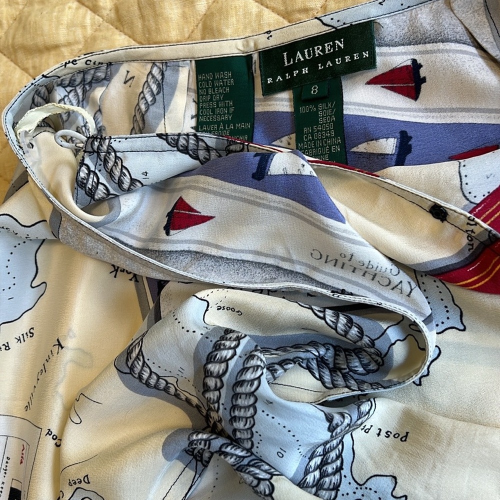 NWT Lauren Ralph Lauren 100% Silk Nautical Yachting Wrap Skirt Vintage Size 8 - Picture 10 of 10